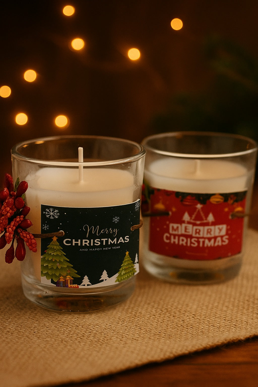 Set of 2 Scented Christmas Glass Votive Candles