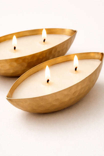 Set of 2 Metallic  Golden Boat Scented Candles