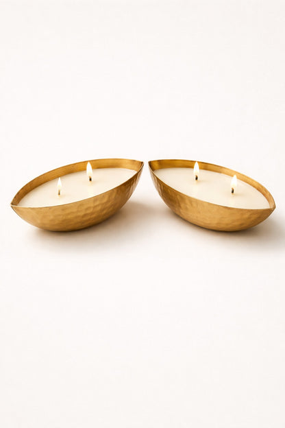 Set of 2 Metallic  Golden Boat Scented Candles