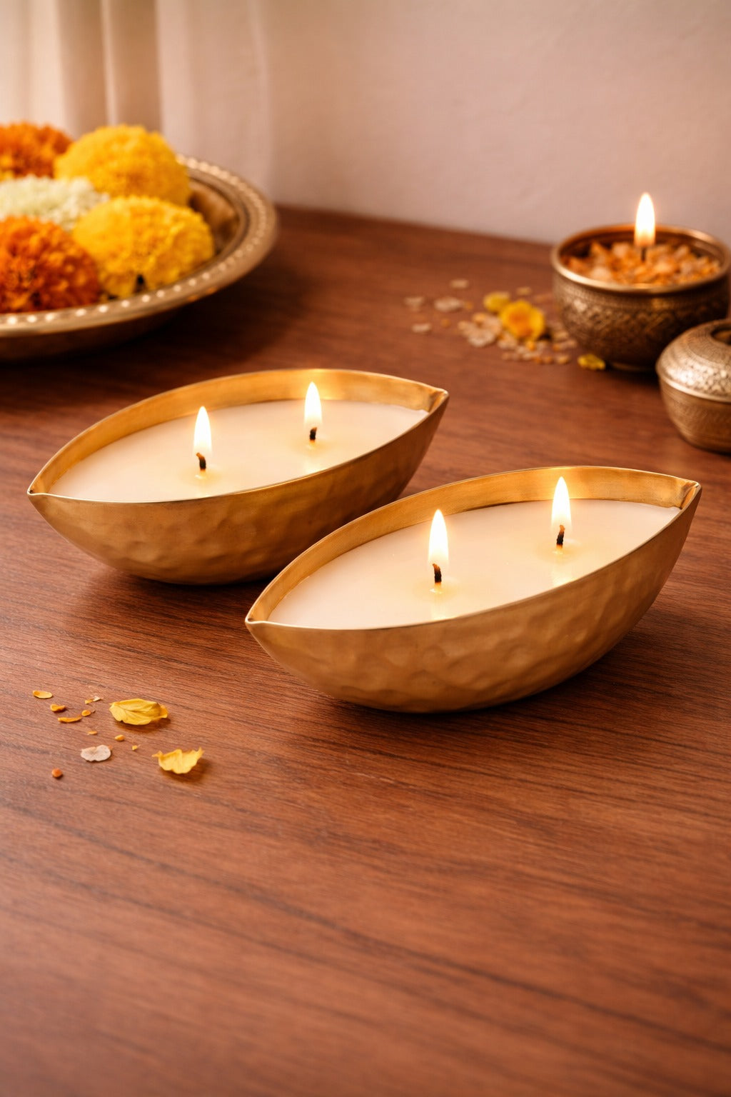 Set of 2 Metallic  Golden Boat Scented Candles