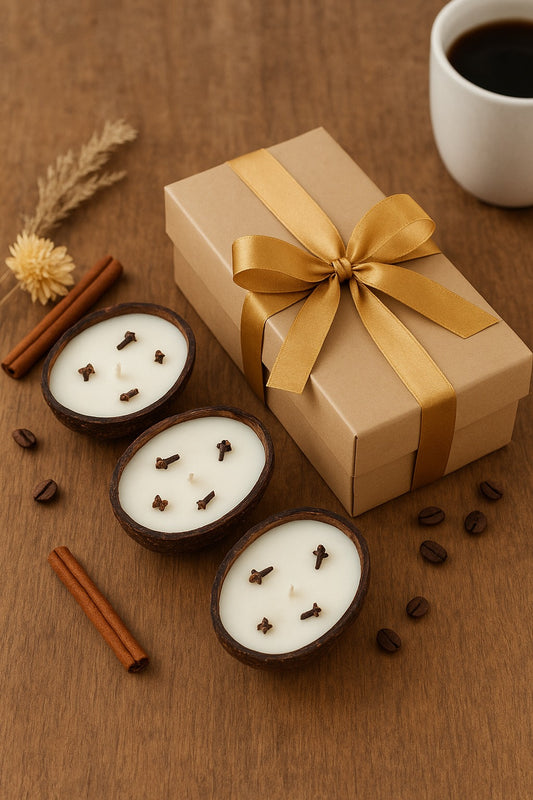 Set of 3 Fragrant Coconut Shell Candles