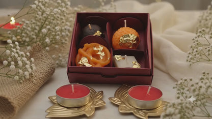 Mithai Candle Box & Metal Lotus T lite Holders