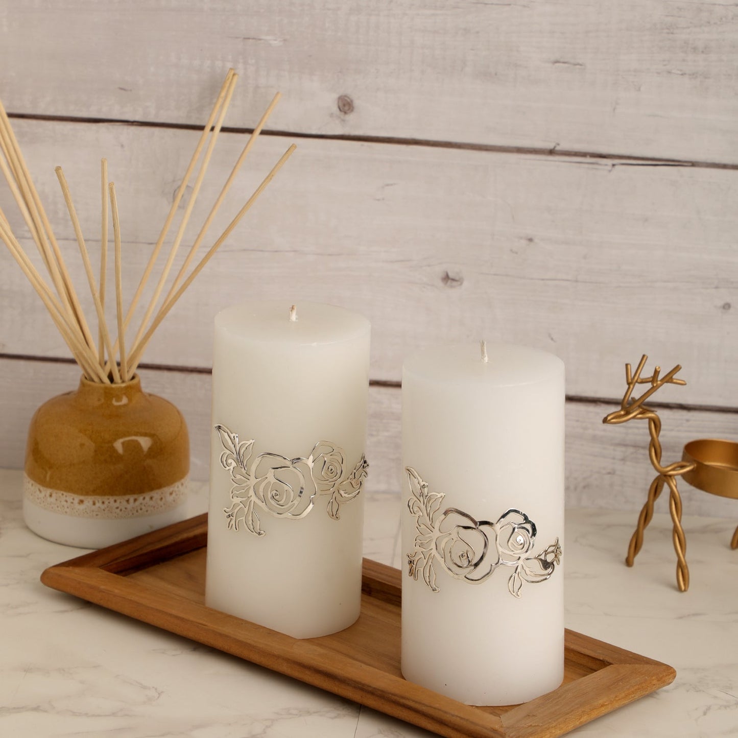 2 Candles with Silver Plated Brooch
