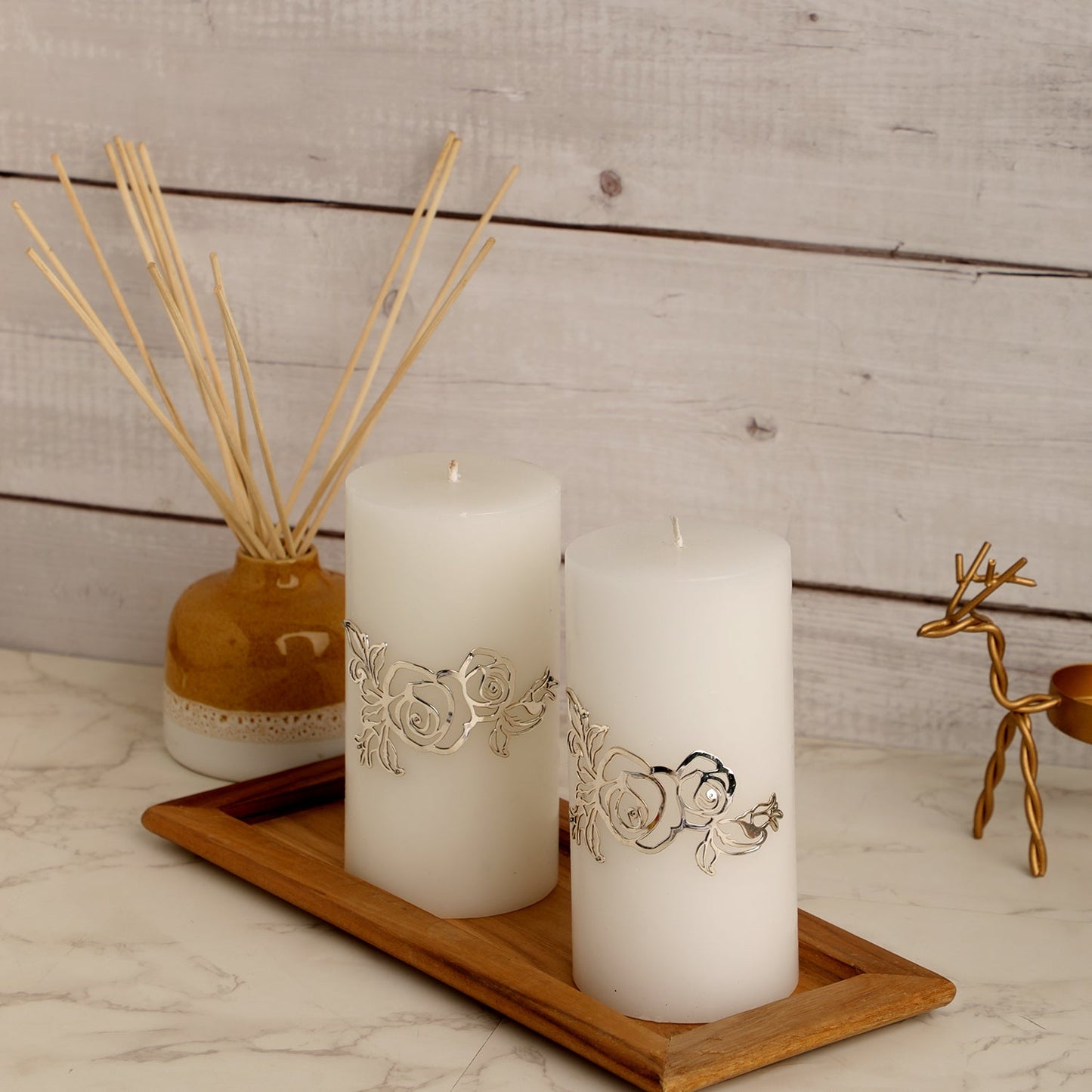 2 Candles with Silver Plated Brooch