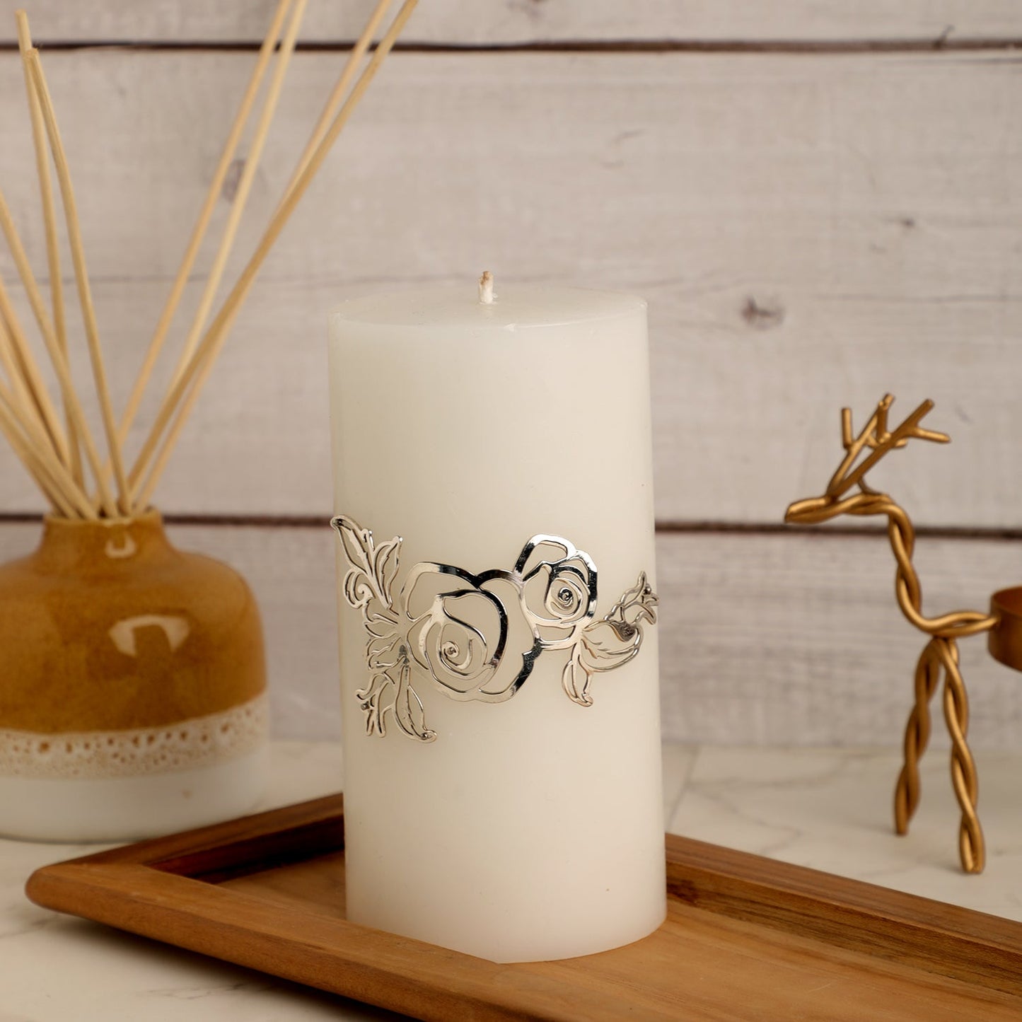 2 Candles with Silver Plated Brooch