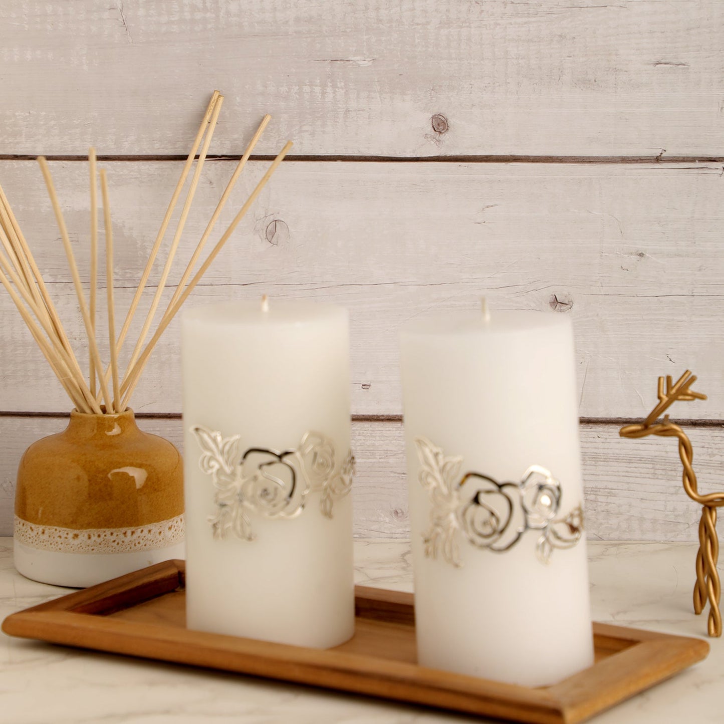 2 Candles with Silver Plated Brooch