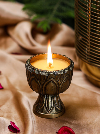 2 Cast Metal  Antique Diya Parijat Candle Lamp