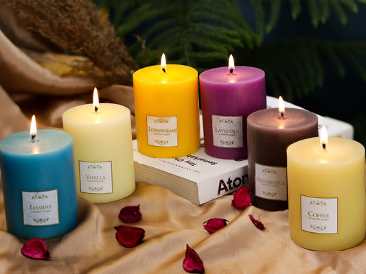 Set of 6 Scented Pillars-a bouquet of scents