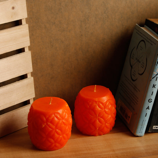 2 Carved Wax Drum Candles