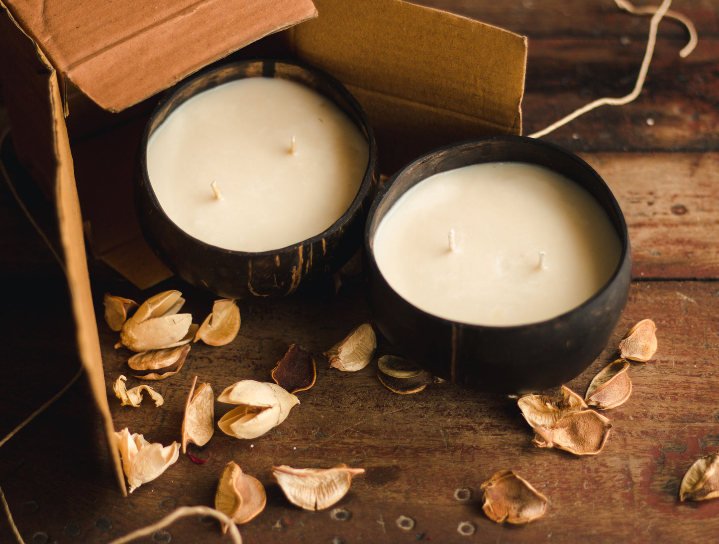2 Scented Coconut Shell  Candles